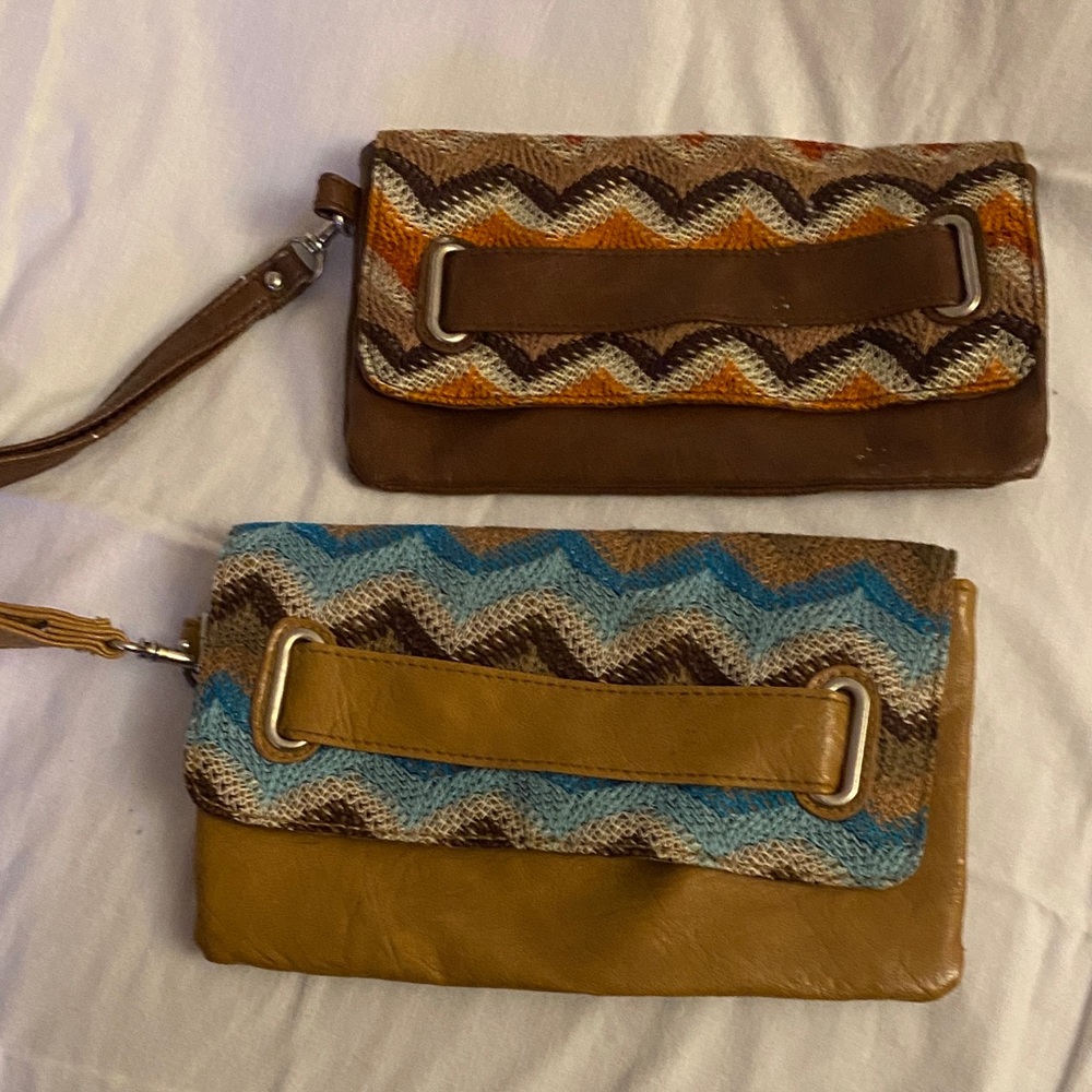 Brown and Tan Zigzag Clutch Set